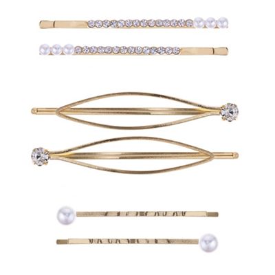 Gold crystal and pearl hair slide set
